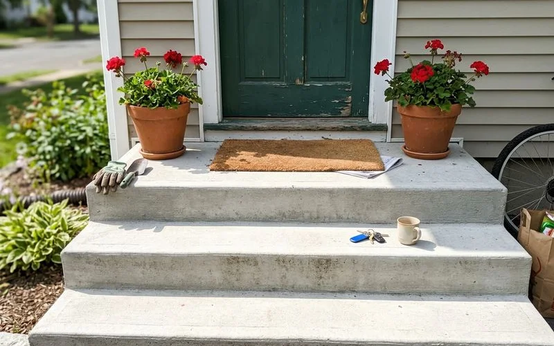 Level front steps back in normal use after lifting, planters either side