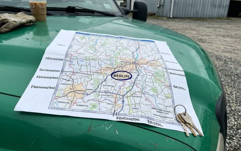 Map of Hartford County towns with Berlin marked at the center of the service area