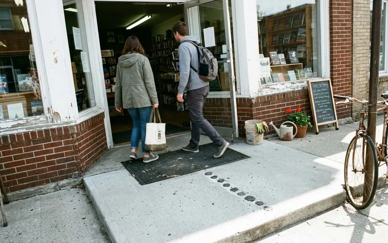 The same style of entrance repaired and reopened, foot traffic over patched ports