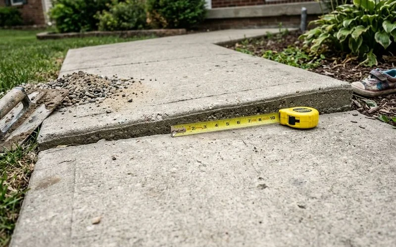 Two adjacent walkway slabs, one with a small lip and one with a large step