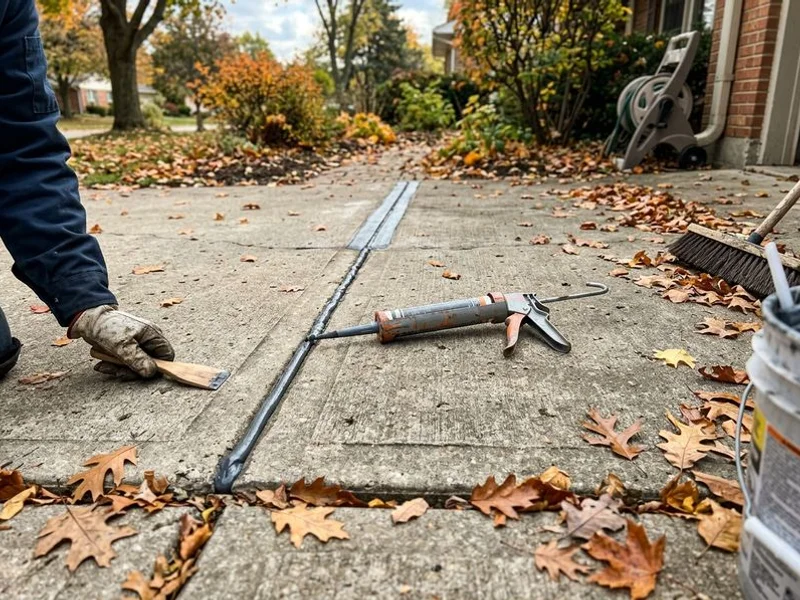 Autumn driveway with joints being resealed before winter