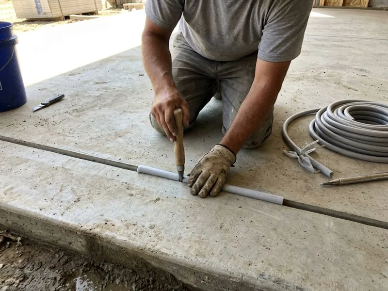 Closed-cell backer rod being set into a cleaned control joint before sealing