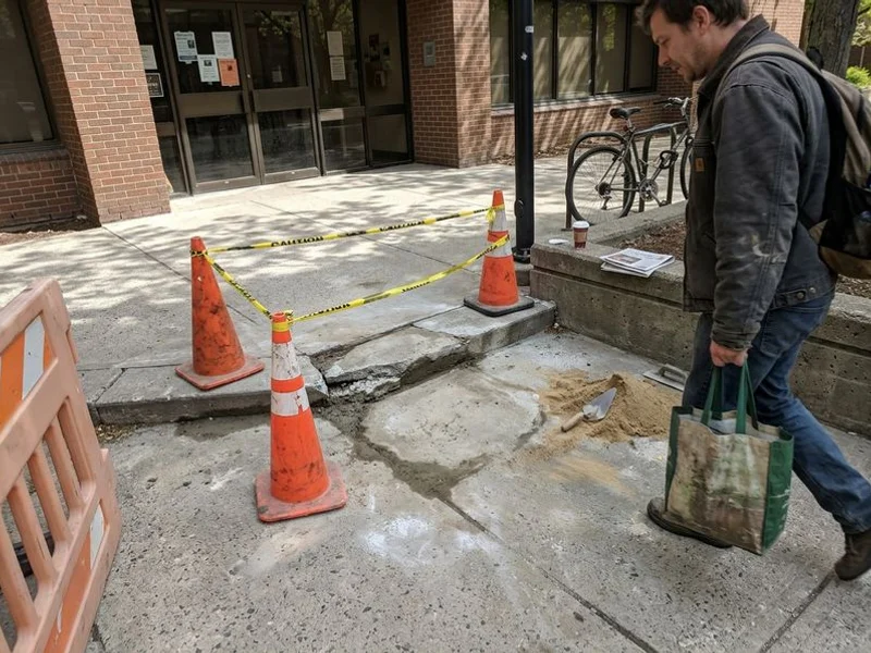Commercial entrance walkway with a stepped joint across the accessible route