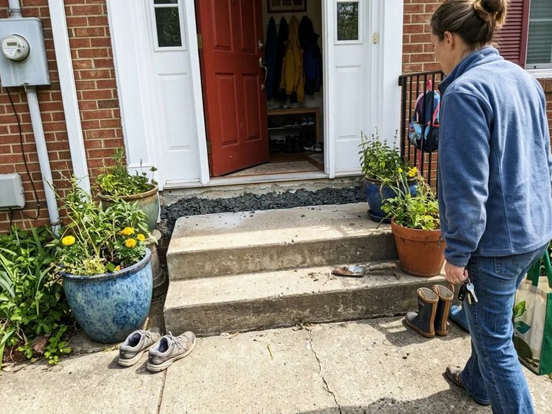 Level front steps back in normal use with the gap at the house closed