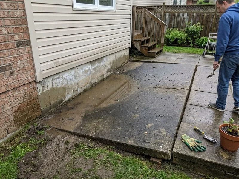 Before: Patio & Pool Deck Leveling: the same slab, lifted back to grade